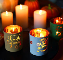 Load image into Gallery viewer, Thanksgiving Candle Holder Set (4) Frosted Glass with Gold Interior, Fall Table Décor