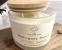 Load image into Gallery viewer, Luxury mahogany candle with bamboo lid — handcrafted coconut wax candle