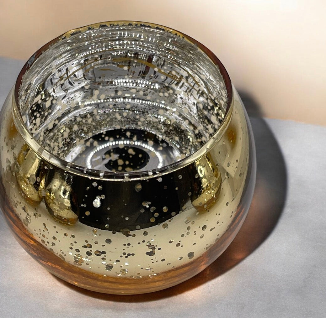 Gold Glass Candle Holders- Set of 12 with 6 Coconut Wax Tea Lights