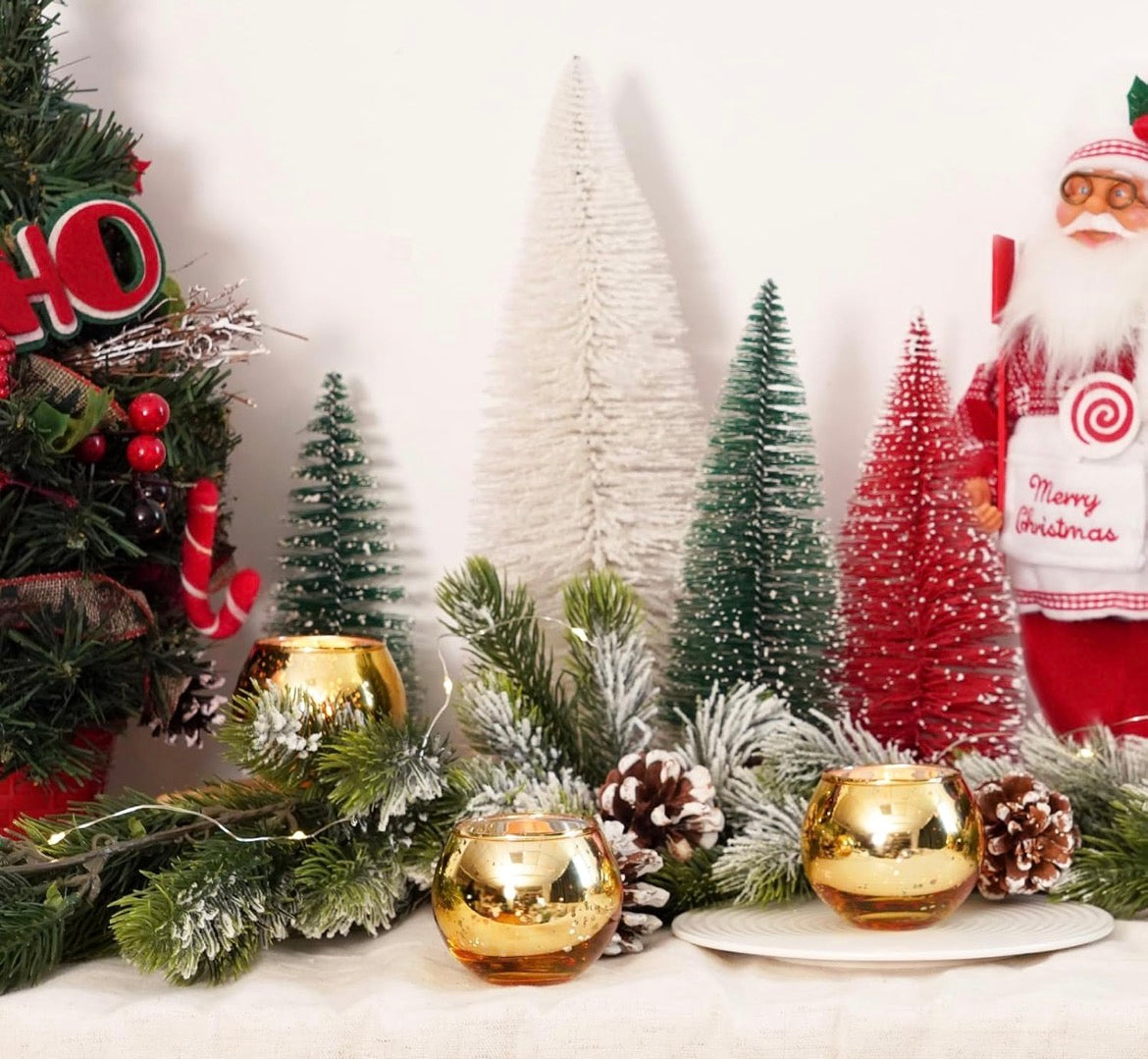 Gold Glass Candle Holders- Set of 12 with 6 Coconut Wax Tea Lights