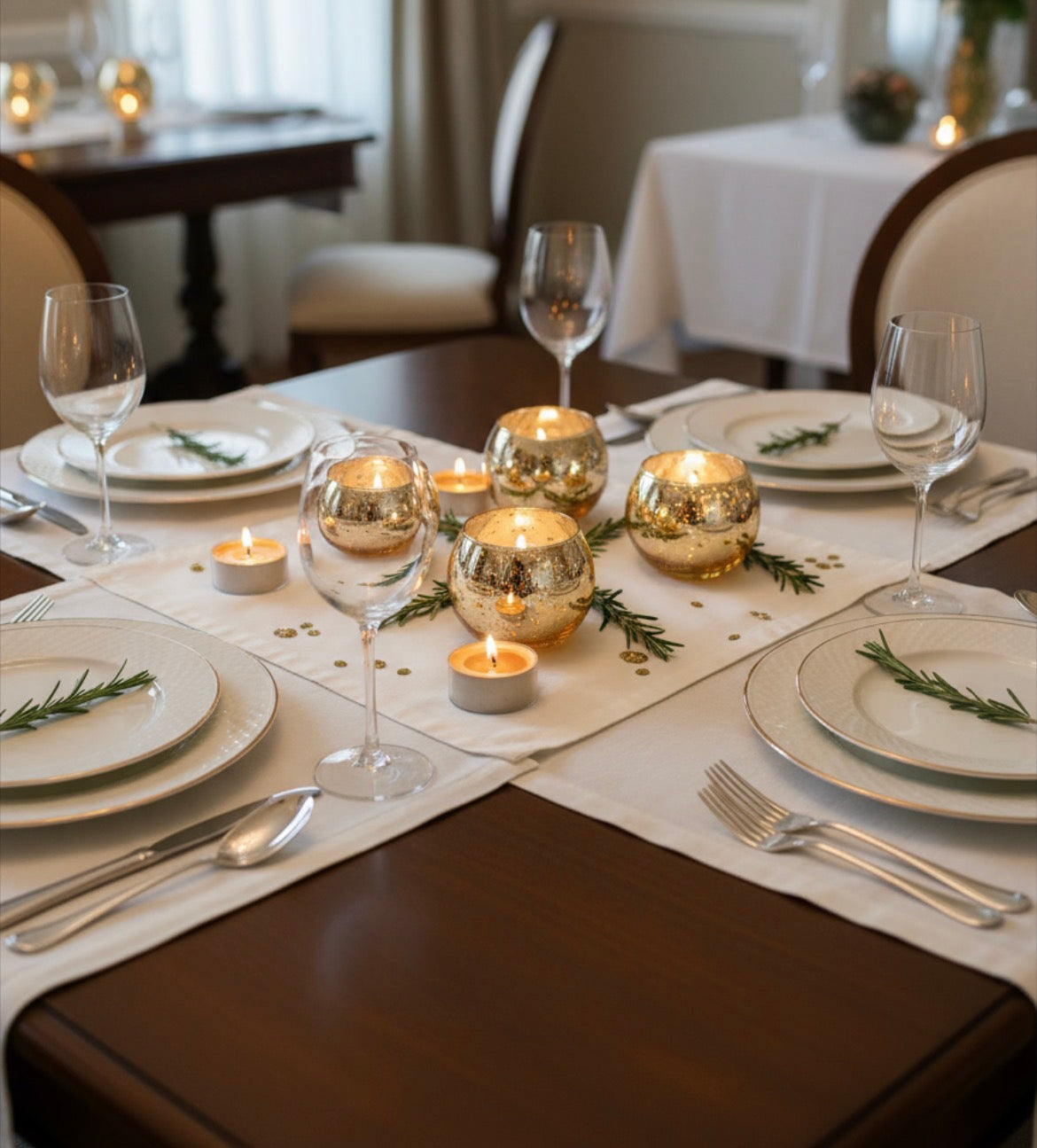 Gold Glass Candle Holders- Set of 12 with 6 Coconut Wax Tea Lights