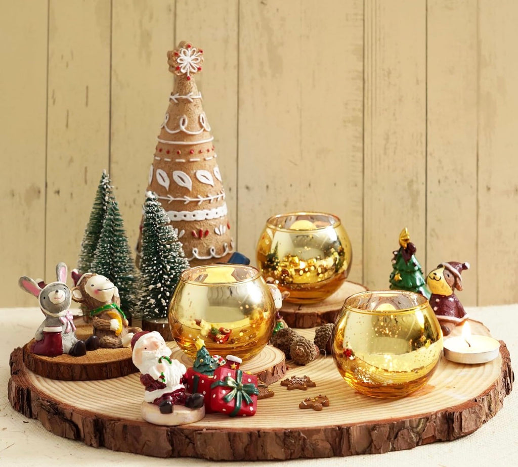 Gold Glass Candle Holders- Set of 12 with 6 Coconut Wax Tea Lights