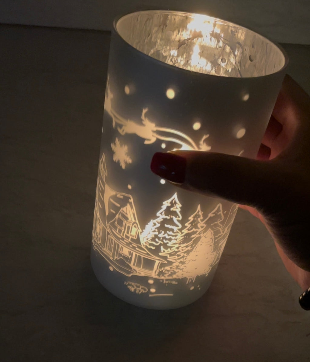 Silver Frosted Winter Village Candle Holders – Set of 3 Holiday Decor