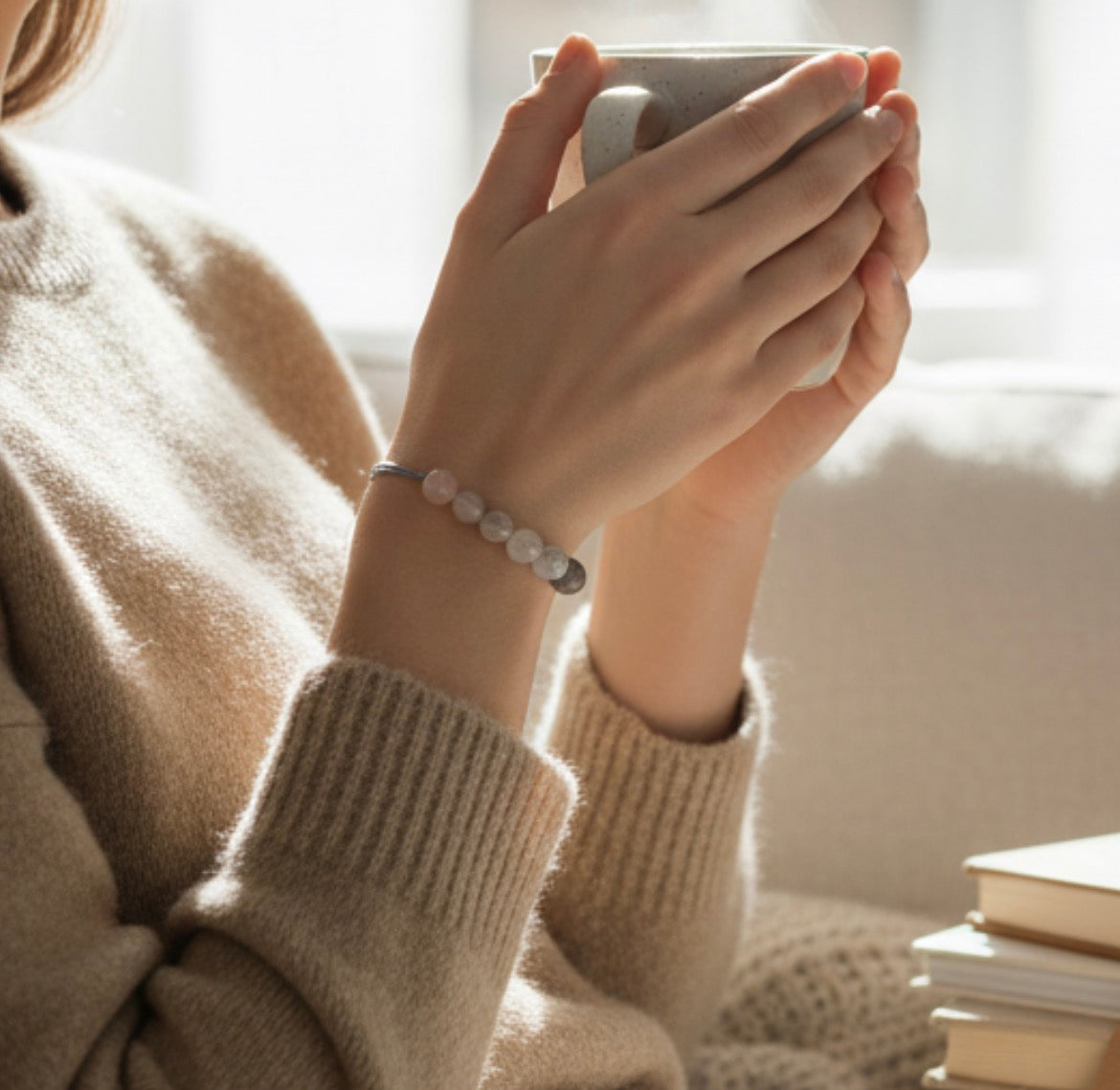 Anxiety relief crystal bracelet with rose quartz and agate