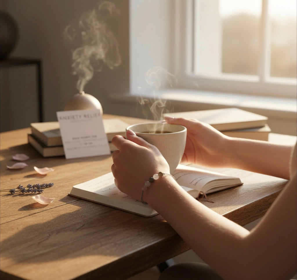Anxiety relief crystal bracelet with rose quartz and agate